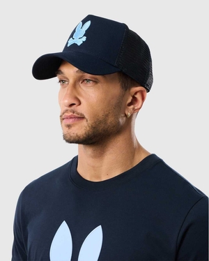 Chapeaux Psycho Bunny Houston Trucker Hat Bleu Marine Homme | TGR-44092919